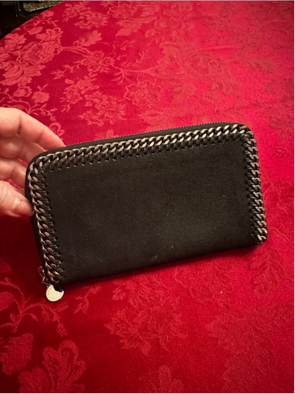 Stella McCartney Black Vegan Leather Falabella Zip Around Wallet